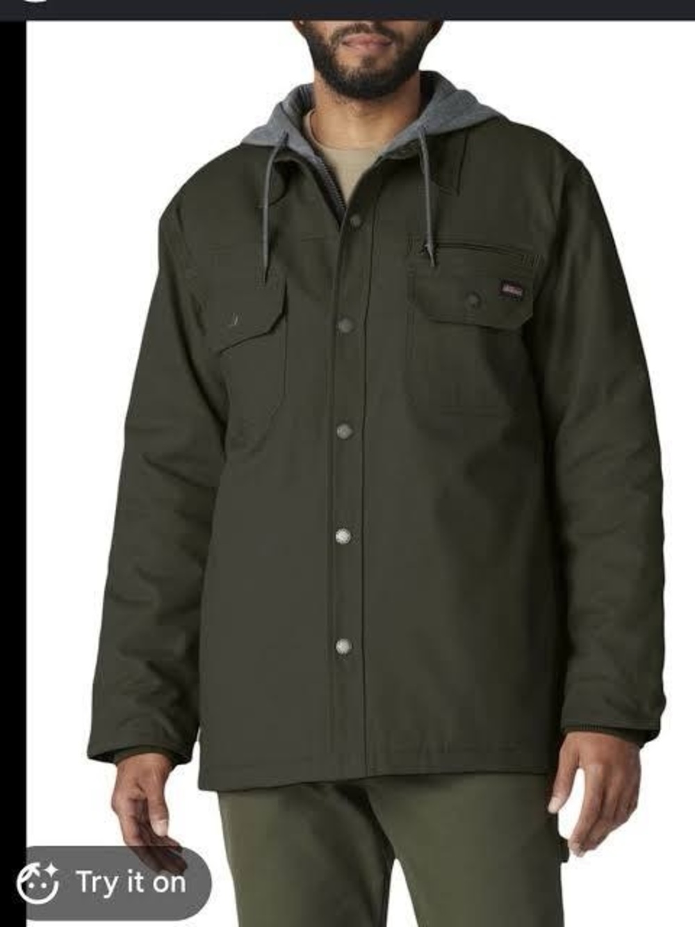 Dickies Olive Green Hooded Military Field Jacket with Gray Hood